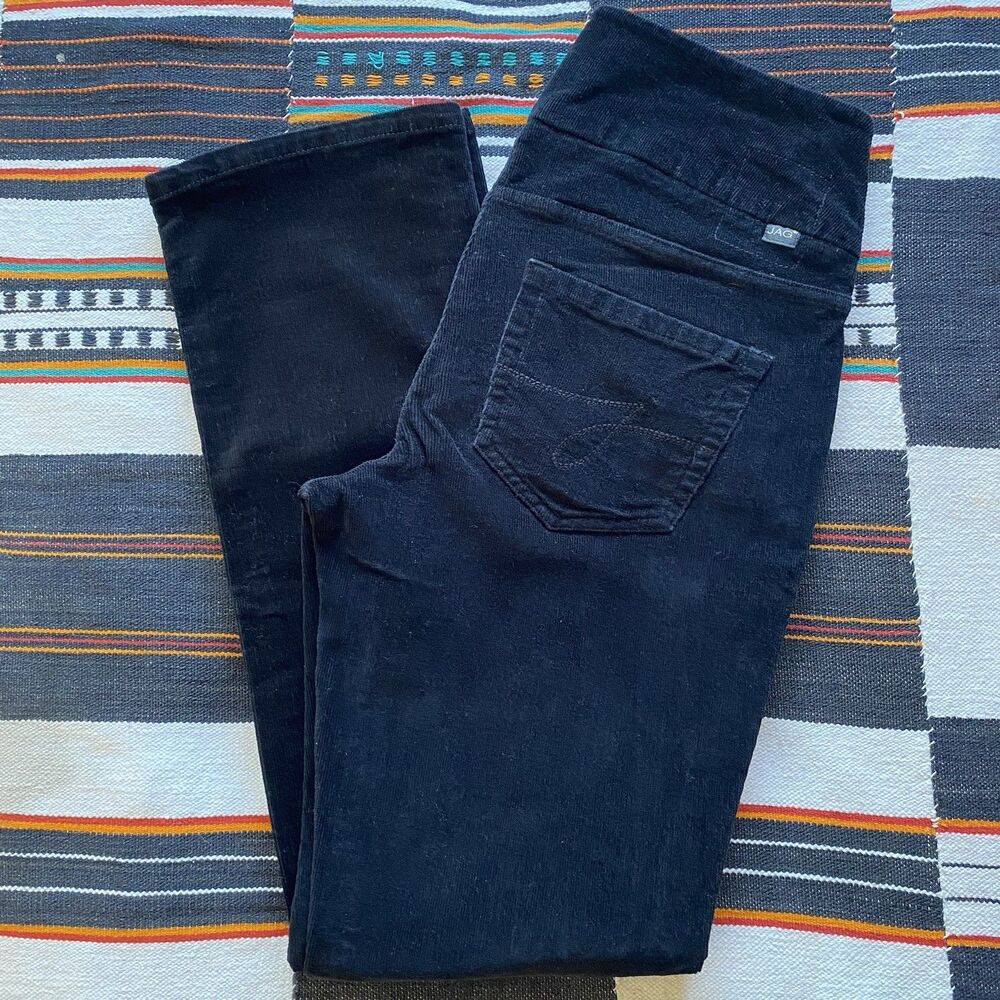 Y2K Jag Black Corduroy Pull On Pants. Size 27/28. High Rise Straight. No Fade.